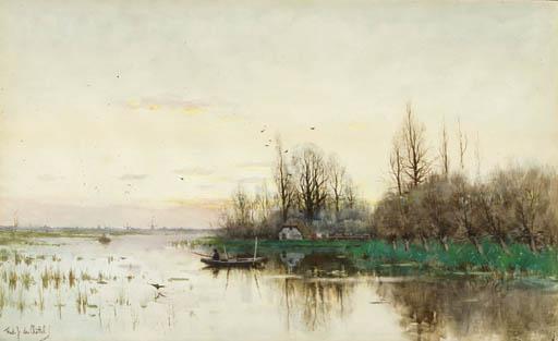 Frederik Jacobus Van Rossum Du Chattel - An autumn afternoon with an angler in a rowing boat