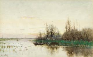 Frederik Jacobus Van Rossum Du Chattel - An autumn afternoon with an angler in a rowing boat