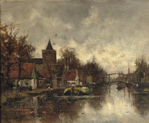 Frederik Jacobus van Rossum du Chattel - Shipping on the Vecht near the Sint Nicolaaskerk, Vreeland