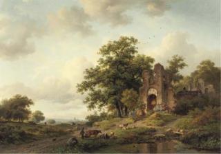 Frederik Marinus Kruseman - A summer landscape with the ruins of Brederode castle near Haarlem