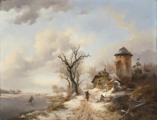 Frederik Marinus Kruseman - A winter landscape with wood faggots