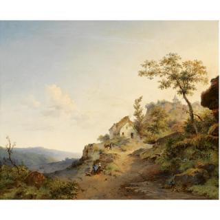 Frederik Marinus Kruseman - Dutch Travellers In A Mountainous Landscape