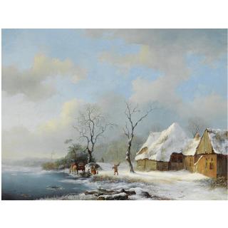 Frederik Marinus Kruseman - Dutch Woodgatherers In A Snowy Landscape