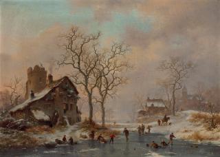 Frederik Marinus Kruseman - Skaters at dusk