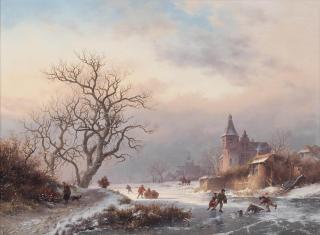 Frederik Marinus Kruseman - Skaters Playing On A Dutch Waterway
