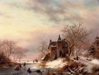 Frederik Marinus Kruseman - Sunset over a snow-covered landscape