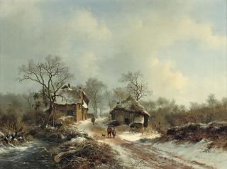 Frederik Marinus Kruseman - Villagers on a snow-covered path