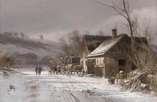 Frederik Niels Martin Rohde - Shoeing a horse at the blacksmith\'s