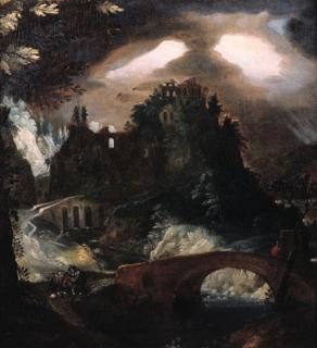 Frederik Van Valckenborch - A fantasy landscape with thunderstorm at night