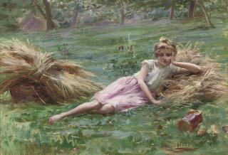 Frédérique Vallet-Bisson - Jeune fille étendue dans l\'herbe
