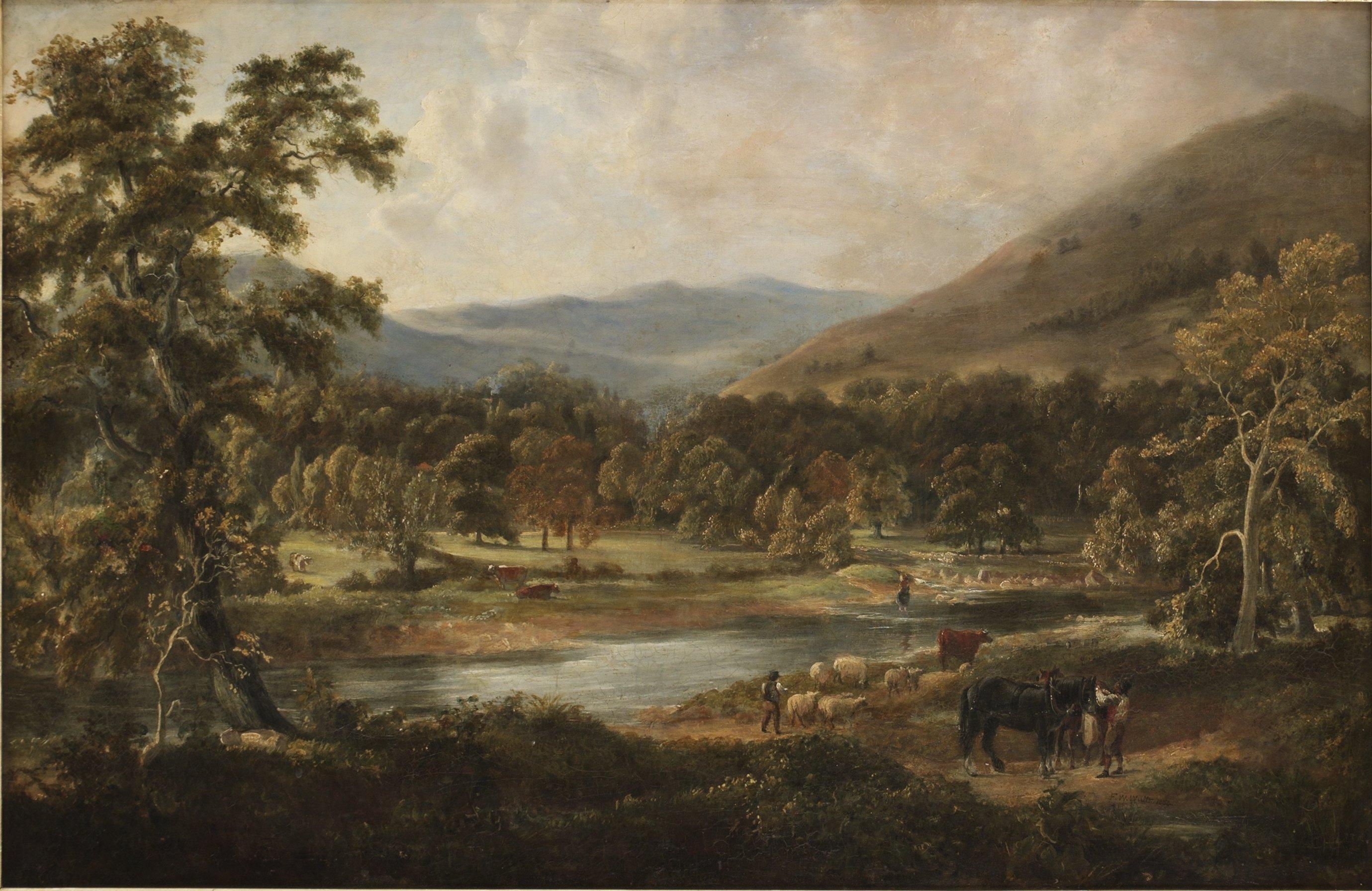 Fredrick Waters Watts - Landskap med boskap och herdar