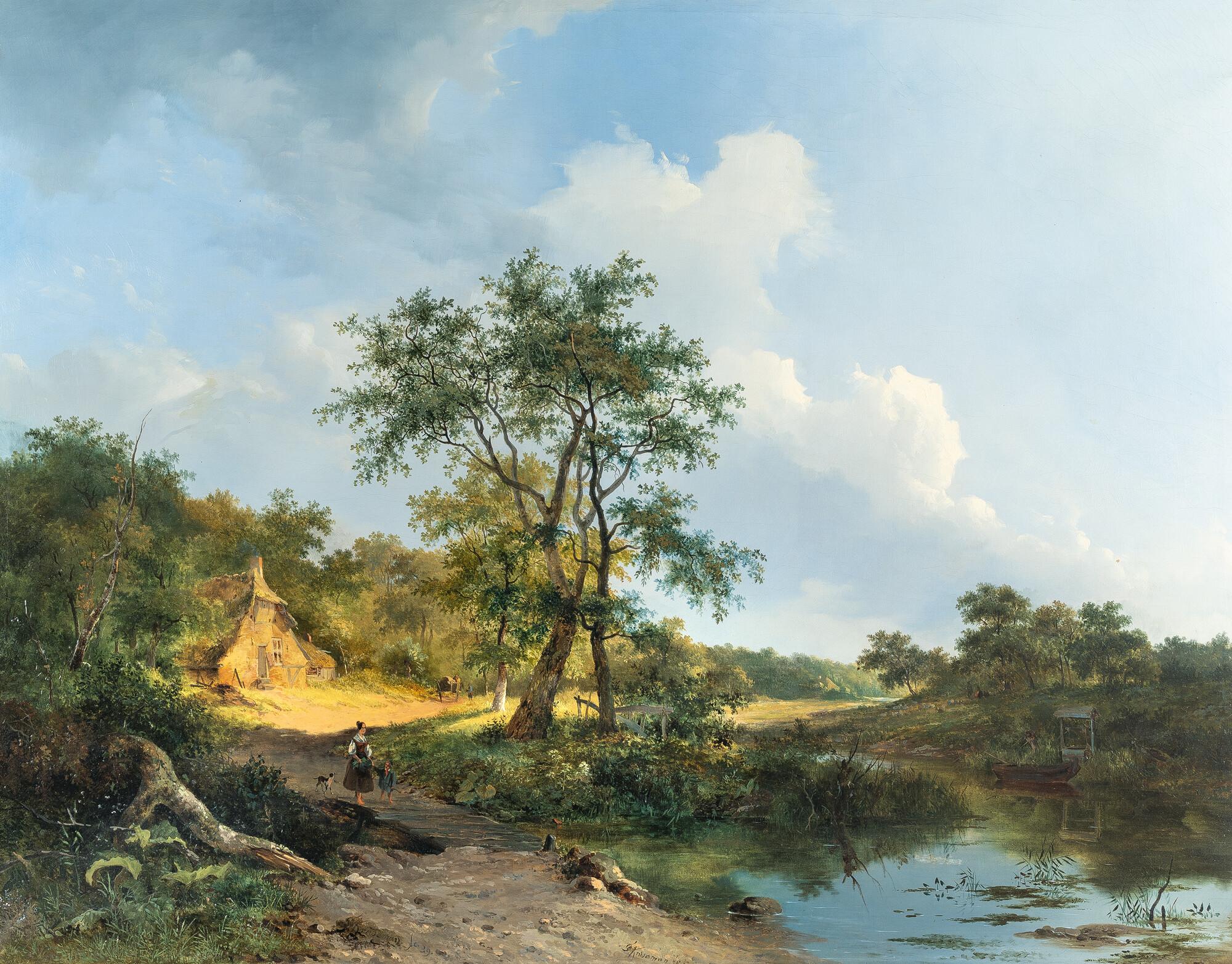 Fredrik Marianus Kruseman - Holländische Landschaft mit Bauernhaus