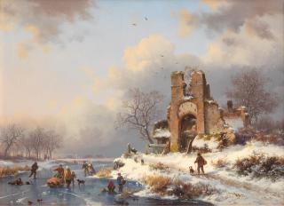 Fredrik Marinus Kruseman - Winter landscape with a view on the ruins of the Brederode Castle