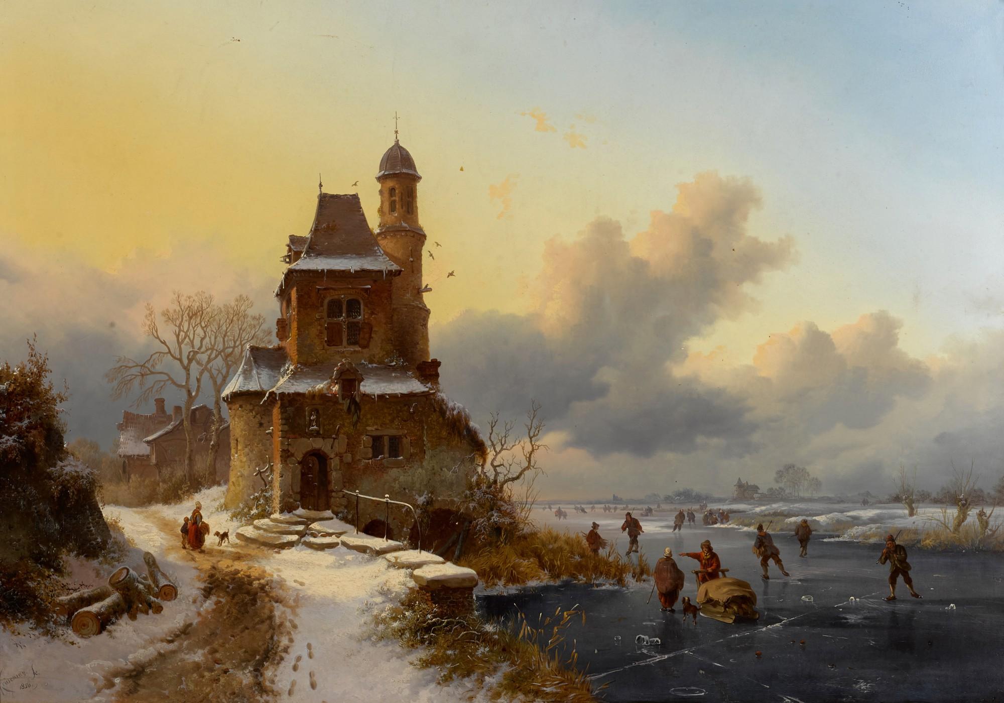 Fredrik Marinus Kruseman - Winter Landscape With Skaters