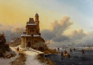 Fredrik Marinus Kruseman - Winter Landscape With Skaters