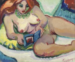 Freek van den Berg - Reclining Nude, Reading