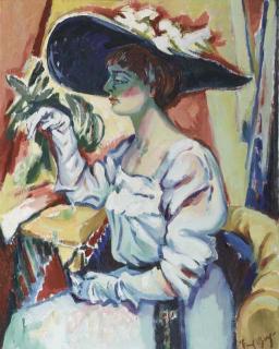 Freek Van Den Berg - Seated elegant lady with hat and gloves