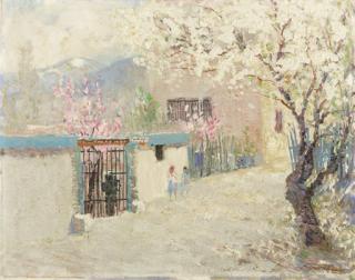 Fremont F. Ellis - Blossoming Tree on Canyon Road