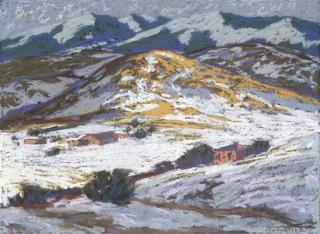 Fremont F. Ellis - Snow Covered Hills With Adobes