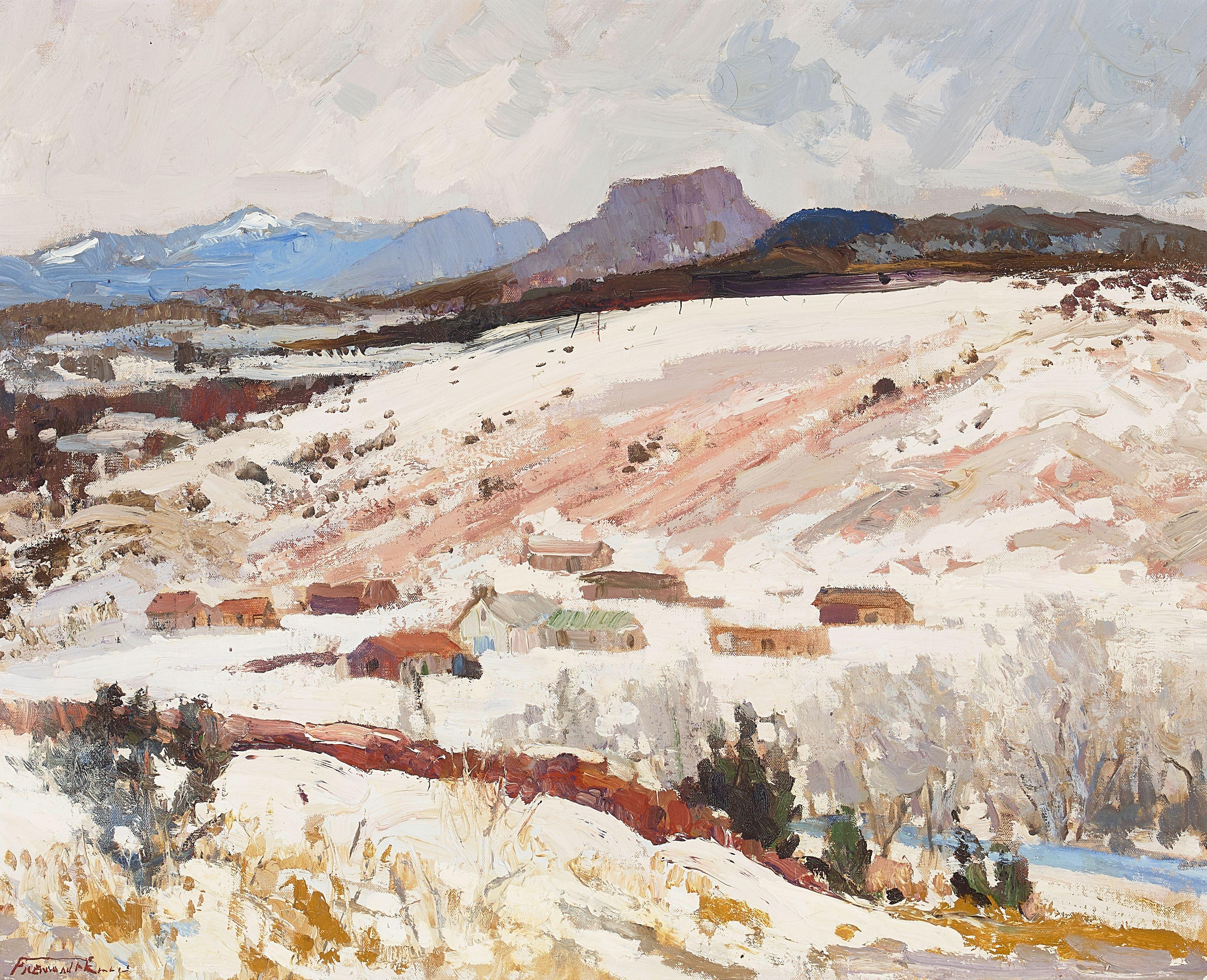 Fremont F. Ellis - Tecolote Village, Winter 20 x 24 in. framed 26 1/2 x 30 in.