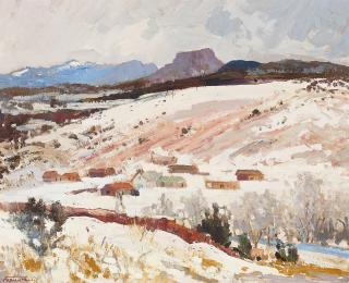 Fremont F. Ellis - Tecolote Village, Winter 20 x 24 in. framed 26 1/2 x 30 in.