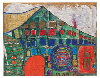 Friedensreich Hundertwasser - 526 La maison qui disparaît - maison et fenêtres beaucoup de couleurs