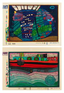 Friedensreich Hundertwasser - Flucht ins All; Regentag auf Liebe Wellen, from Look at it on a Rainy Day