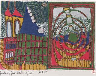 Friedensreich Hundertwasser - House and Spiral in the Rain (K. 19)
