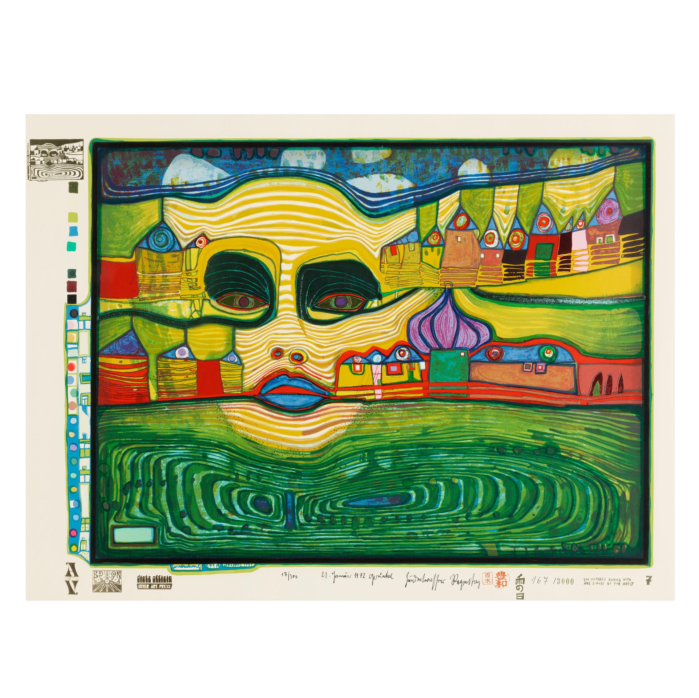 Friedensreich Hundertwasser - Irinalandover the Balkans, pl. 7, from Look at it on a Rainy day