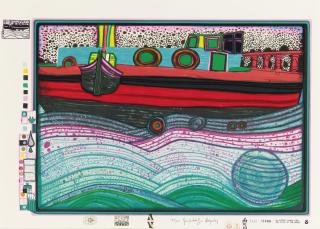 Friedensreich Hundertwasser - Regentag On Waves Of Love; And Two Trees On Board Regentag (Kessel 51 And 58)