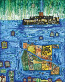 Friedensreich Hundertwasser - Waikato Insel und Dampfer in Rio (Île Waikato et vapeur à Rio)