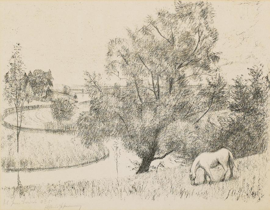 Friedrich Ahlers-Hestermann - Flusslandschaft mit grasendem Pferd