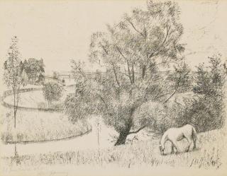 Friedrich Ahlers-Hestermann - Flusslandschaft mit grasendem Pferd