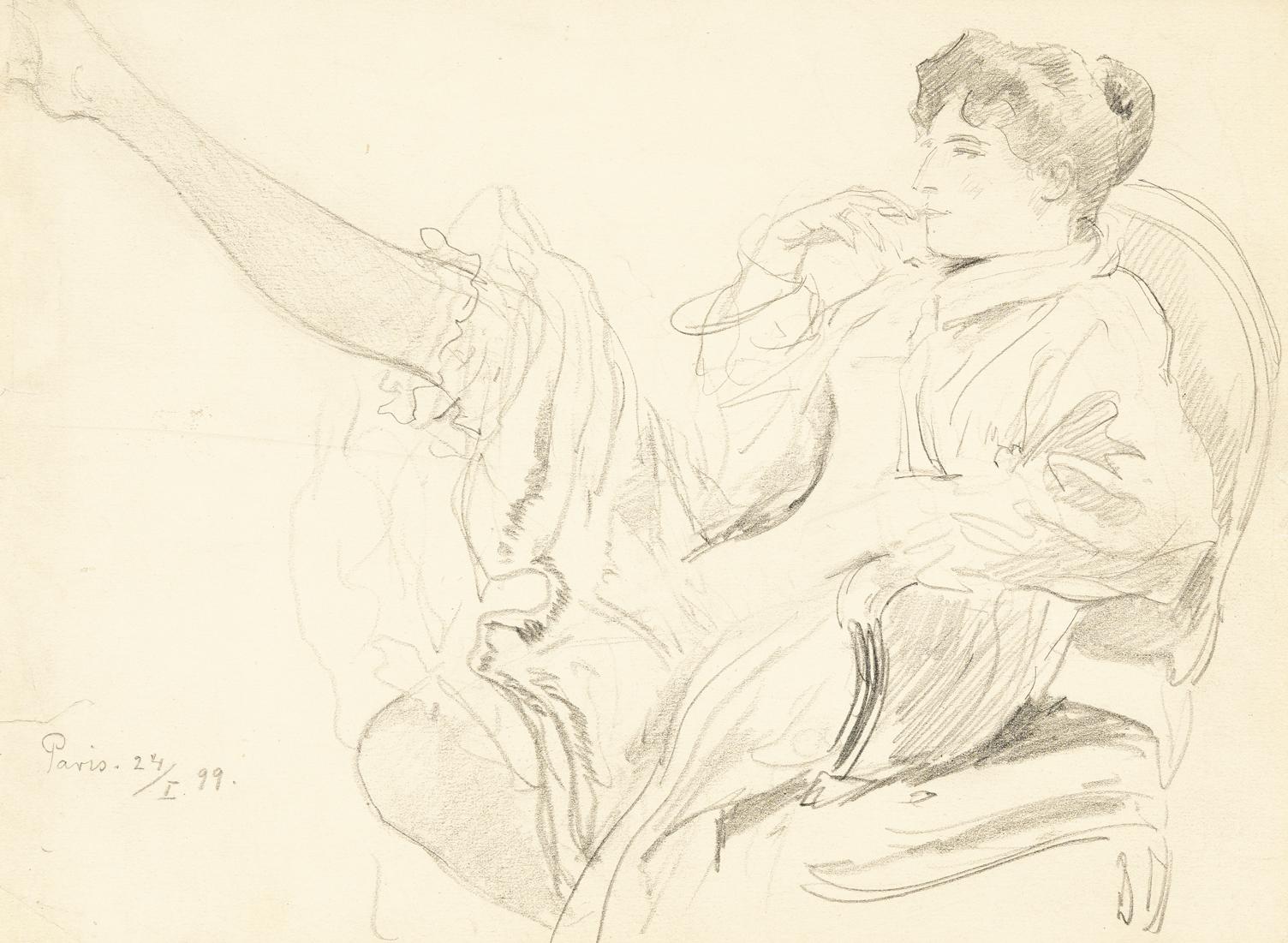 Friedrich August von Kaulbach - 3 Bll.: Frieda Kaulbach in Paris – Römerin– Mädchenkopf mit Hut