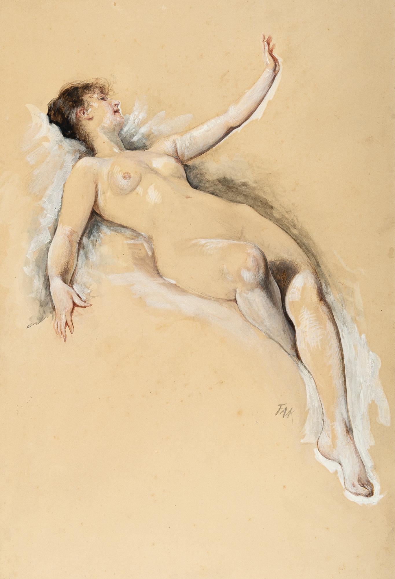 Friedrich August von Kaulbach - Liegender Frauenakt