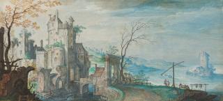 Friedrich Brentel I. - Landschaft mit einem Wasserschloss.