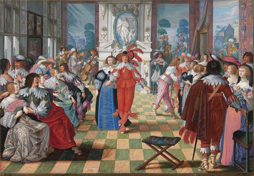 Friedrich Brentel - Ladies and cavaliers in a ballroom, after Abraham Bosse (Leblanc 771)