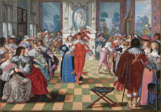 Friedrich Brentel - Ladies and cavaliers in a ballroom, after Abraham Bosse (Leblanc 771)
