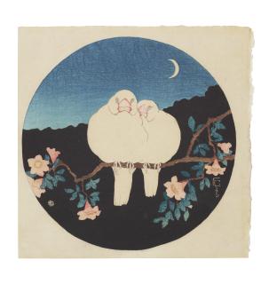 Friedrich Capelari - White birds on pomegranate tree at night