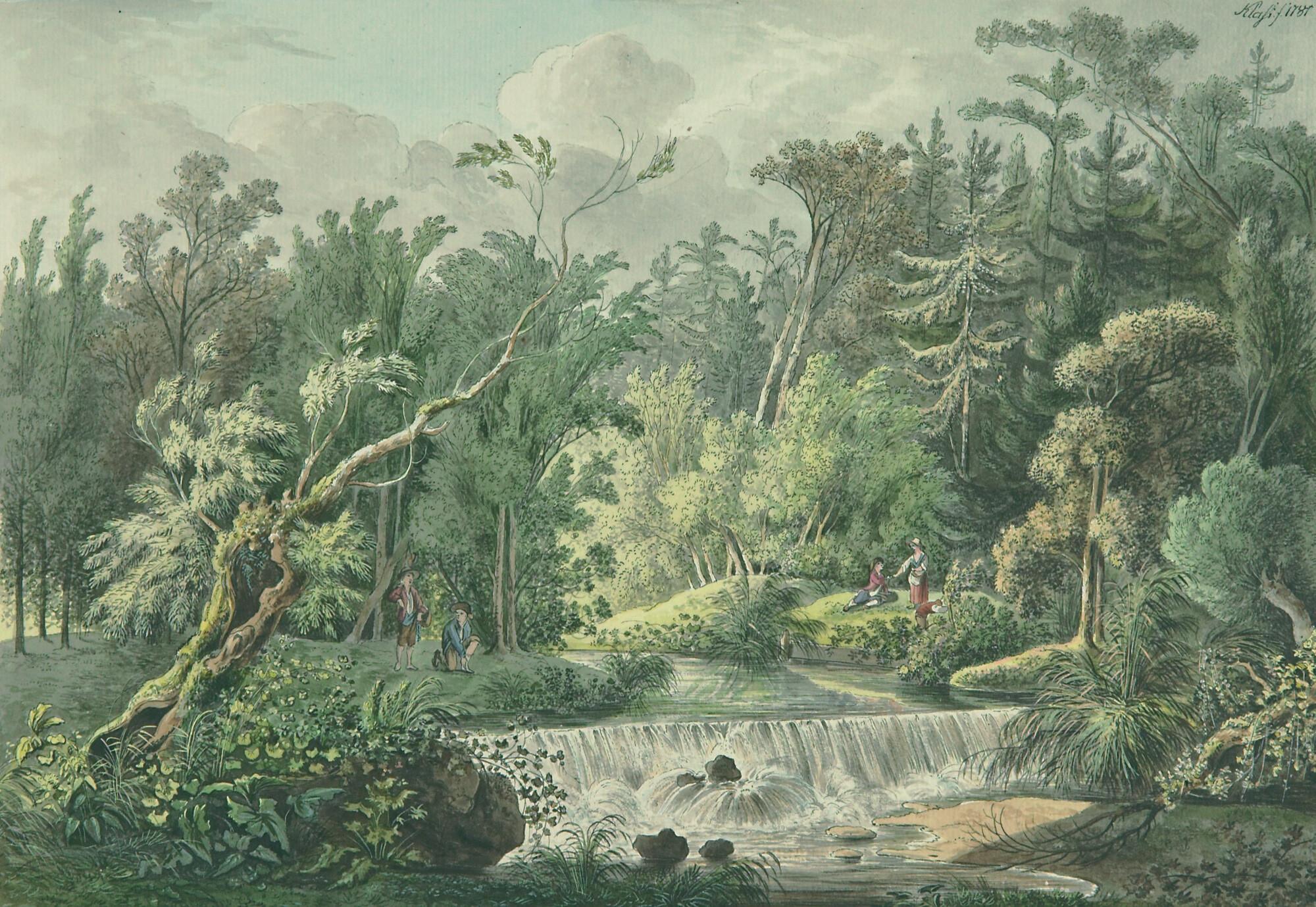 Friedrich Christian Klass - Parklandschaft mit Kaskade.