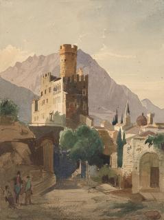 Friedrich Eibner - Blick auf eine Burg mit Staffage.