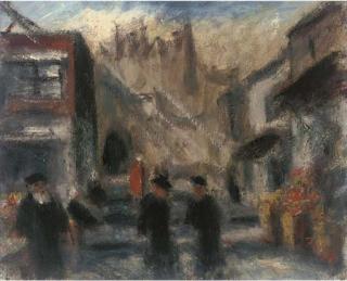 Friedrich Feigl - Figures in a Street, thought to be David Street, Jerusalem
