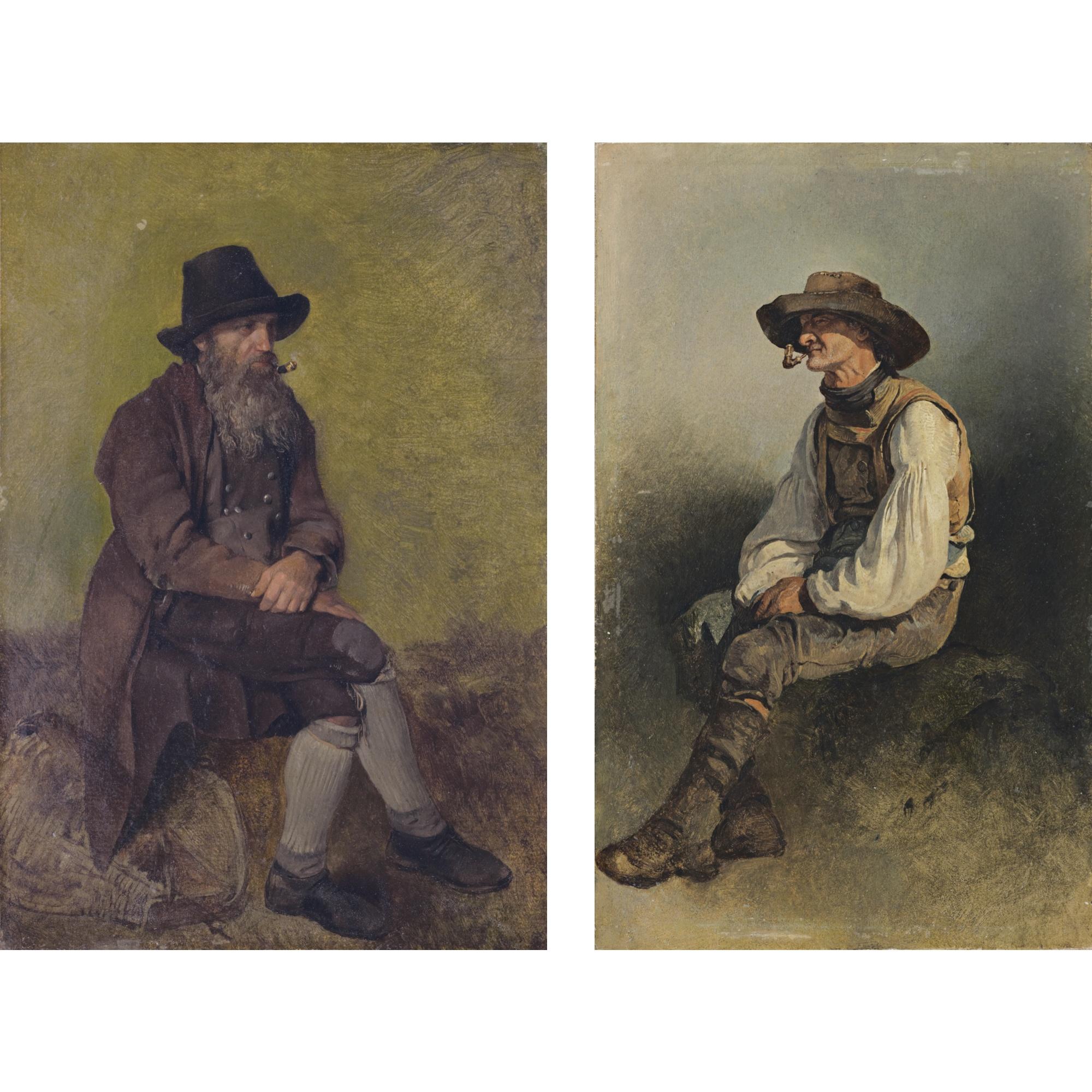 Friedrich Gauermann - Austrian ein Bärtiger Mann Mit Tabakspfeife (Bearded Man Smoking A Pipe); Ein Bauer Mit Tabakspfeife (Farmer Smoking A Pipe): Two Works