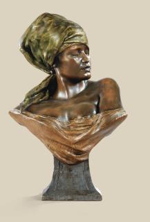 Friedrich Goldscheider - An Austrian, 19Th Century, Polychromed Terracotta Bust Of L\'Esclave By Friedrich Goldscheider (1845-1897)