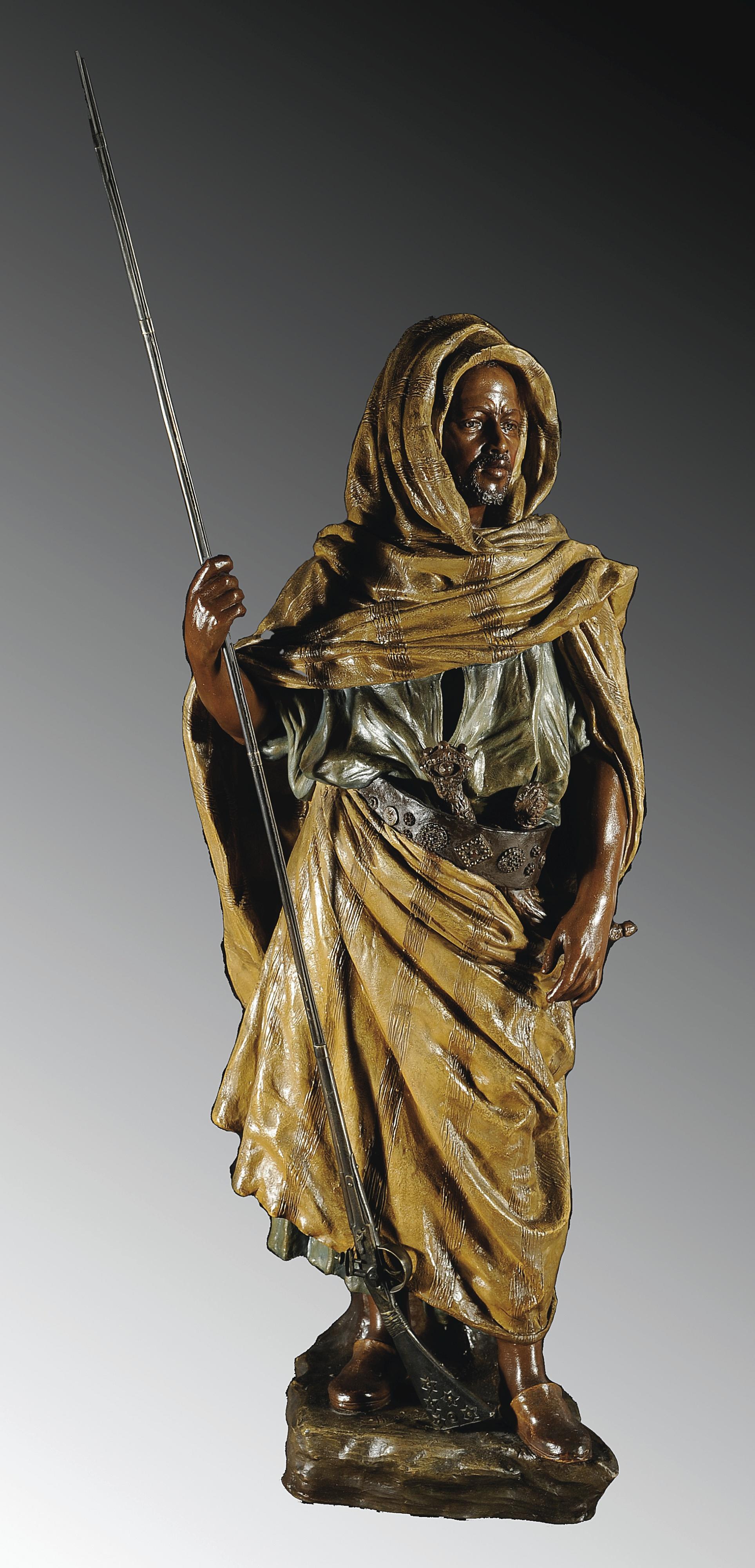 Friedrich Goldscheider - Le Gardien Du Harema Polychrome Terracotta Of The Harem Keeper By Friedrich Goldscheider (1845-1897), Austrian School, Signed, Stamped And Numbered