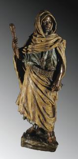 Friedrich Goldscheider - Le Porte-Flambeaua Rare Polychrome Terracotta Of The Torchbearer By Friedrich Goldscheider (1845-1897), Austrian School, Signed, Stamped And Numbered