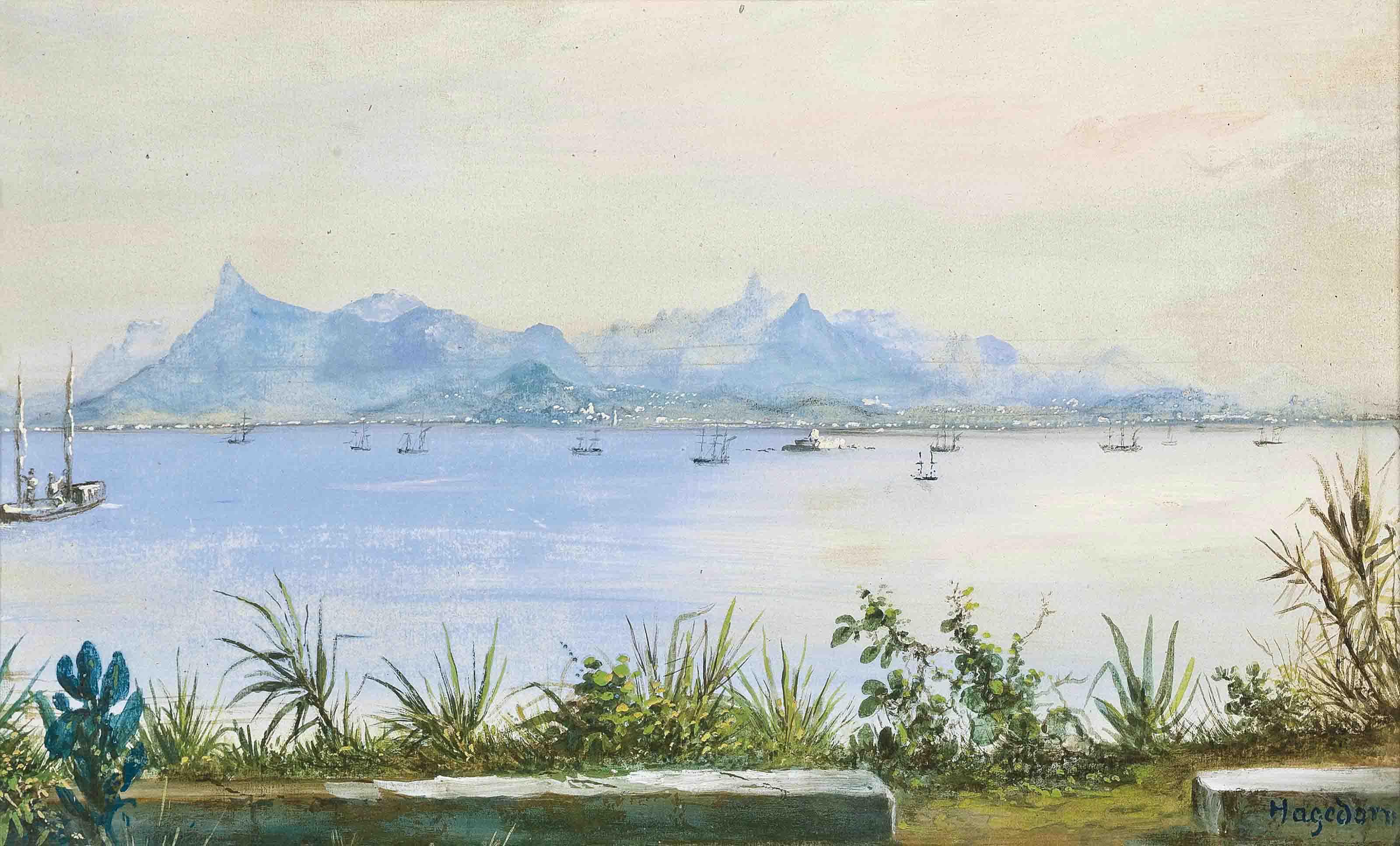 Friedrich Hagedorn - A view across Guanabara Bay to Rio de Janeiro, from central Niteroi