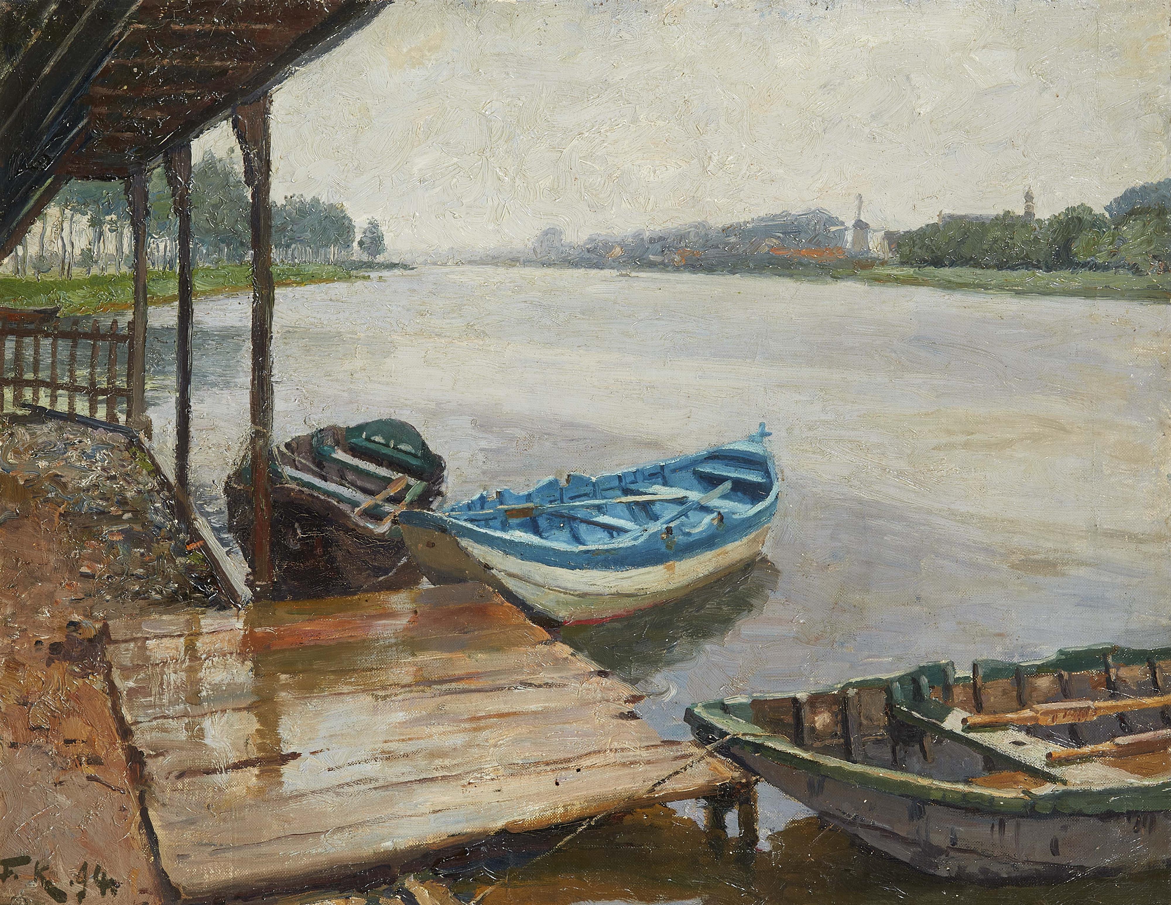 Friedrich Kallmorgen - Anlegesteg im holländischen Kanal