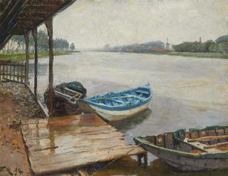 Friedrich Kallmorgen - Anlegesteg im holländischen Kanal