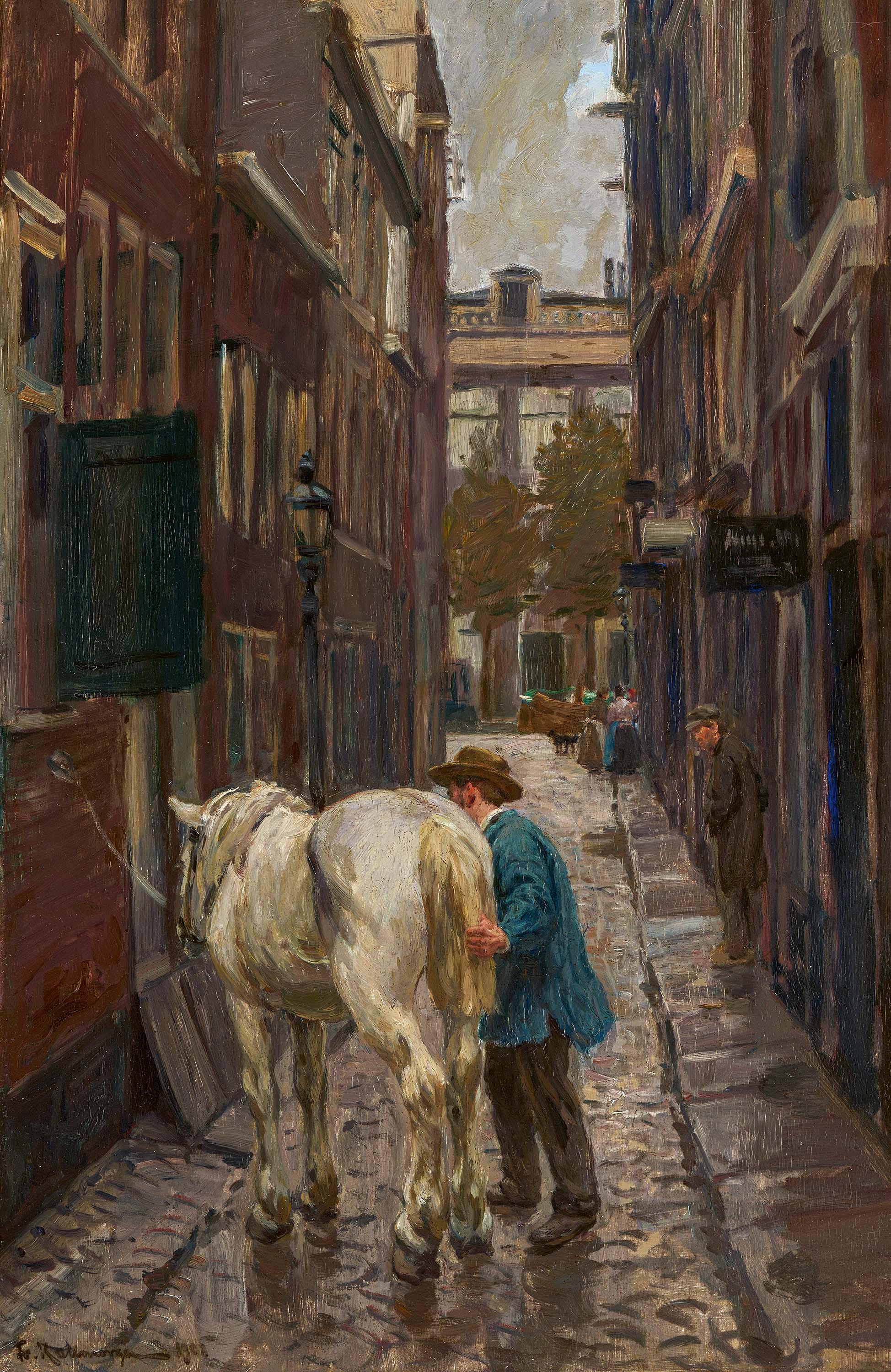 Friedrich Kallmorgen - Schimmel in einer Amsterdamer Gasse.